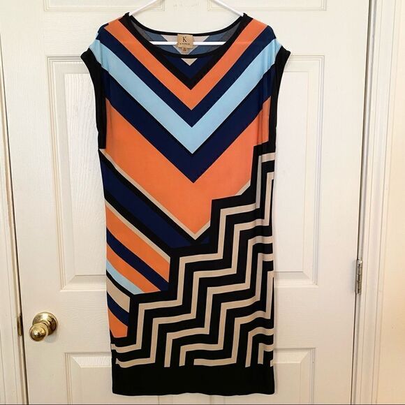 Cute Kasper chevron/ geometric shift dress - Picture 1 of 6